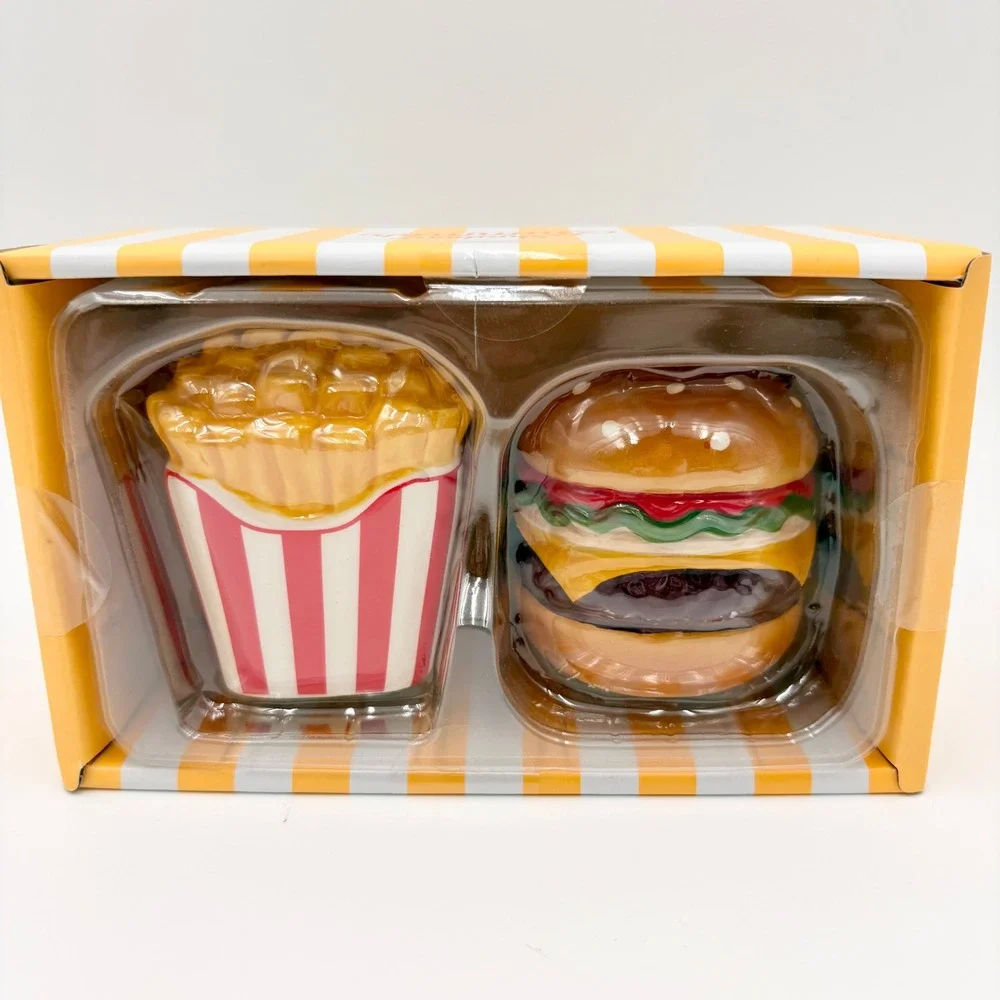 Shades of Summer Burger and Fries Salt and Pepper Shaker Set Ceramic Novelty